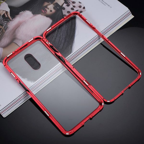 OnePlus 7 Magnetisk Cover m. Glasbagside - Rød Online now