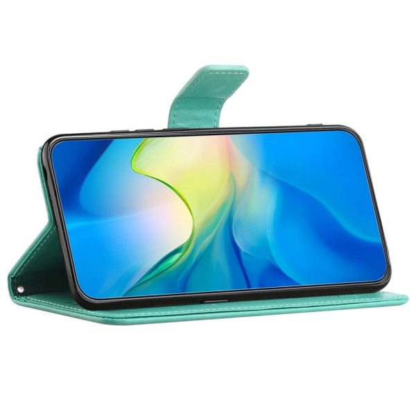 Motorola Moto E22   E22i Flip Cover m. Kortholder - Blomster & Sommerfugle - Cyan For Cheap