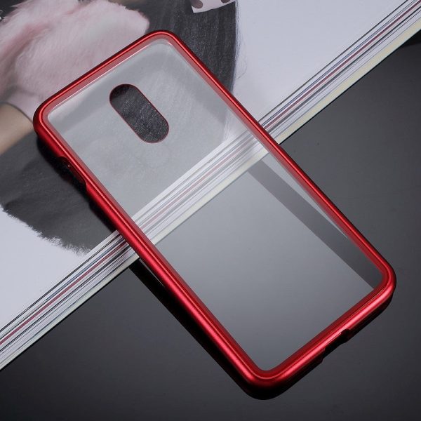 OnePlus 7 Magnetisk Cover m. Glasbagside - Rød Online now