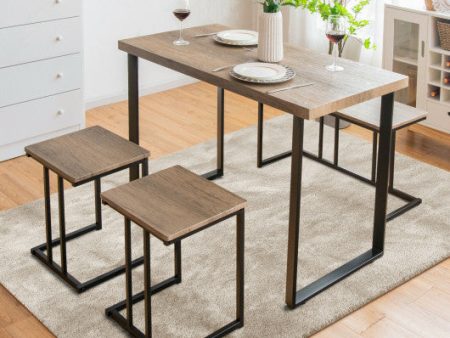 4 Pieces Industrial Dinette Set with Bench and 2 Stools-Oak For Cheap