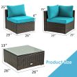 5 Pieces Cushioned Patio Rattan Furniture Set with Glass Table-Turquoise For Discount