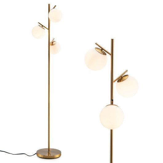 3-Globe Floor Lamp with Foot Switch and Bulb Bases-Golden Online