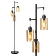 Retro Floor Lamp with 3-Head Hanging Amber Glass Shade Discount