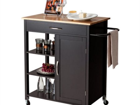 Mobile Kitchen Island Cart with Rubber Wood Top-Brown For Discount