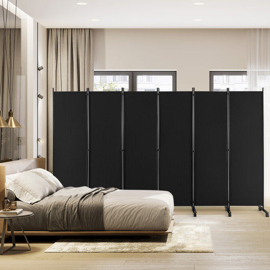 6 Panel 5.7 Feet Tall Rolling Room Divider on Wheels-Black Sale