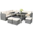 7 Pieces Patio Rattan Dining Furniture Sectional Sofa Set with Wicker Ottoman-Beige For Discount