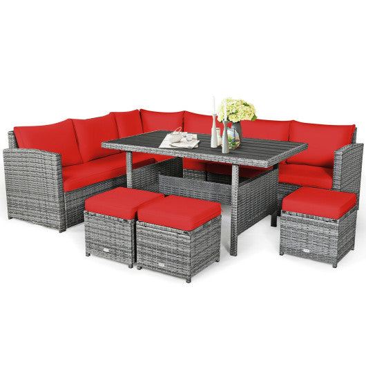 7 Pieces Patio Rattan Dining Furniture Sectional Sofa Set with Wicker Ottoman-Red Online Hot Sale