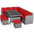 7 Pieces Patio Rattan Dining Furniture Sectional Sofa Set with Wicker Ottoman-Red Online Hot Sale