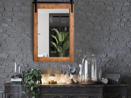 30 x 22 Inch Wall Mount Mirror with Wood Frame-Brown Discount