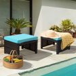 2 Pieces Patio Rattan Ottomans with Soft Cushion for Patio and Garden-Turquoise Fashion