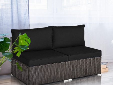 2 Pieces Patio Rattan Armless Sofa Set with 2 Cushions and 2 Pillows-Black on Sale