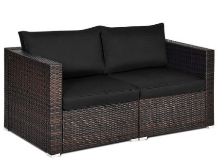 2PCS Patio Rattan Sectional Conversation Sofa Set-Black Online now