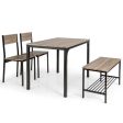 4 Pieces Rustic Dining Table Set with 2 Chairs and Bench-Gray For Sale