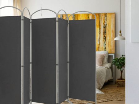 6 Feet 6-Panels Freestanding Folding Privacy Screen-Gray Online