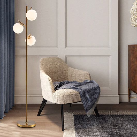 3-Globe Floor Lamp with Foot Switch and Bulb Bases-Golden Online