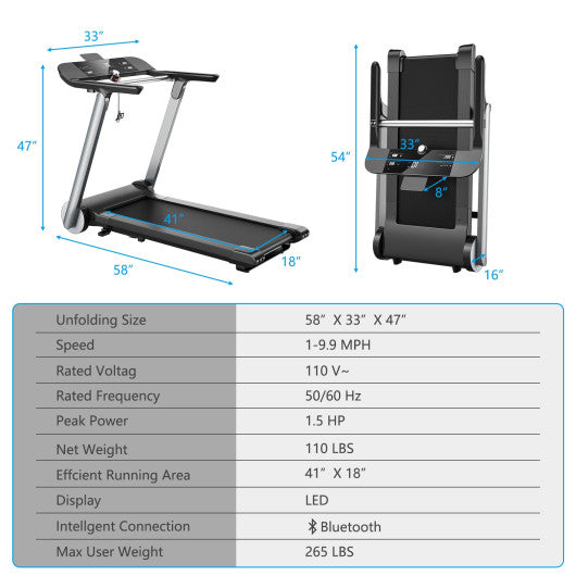 Italian Designed Folding Treadmill with Heart Rate Belt and Fatigue Button Online Sale