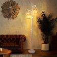 2 Light Tree Trunk Lamps with Wicker Shade-White Cheap