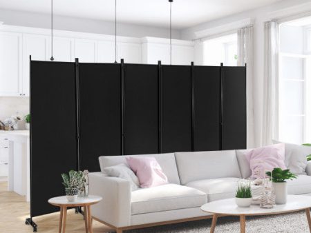 6 Panel 5.7 Feet Tall Rolling Room Divider on Wheels-Black Sale