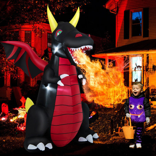 8 Feet Halloween Inflatable Fire Dragon  Decoration with LED Lights Sale