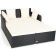 Spacious Outdoor Rattan Daybed with Upholstered Cushions and Pillows-White Hot on Sale