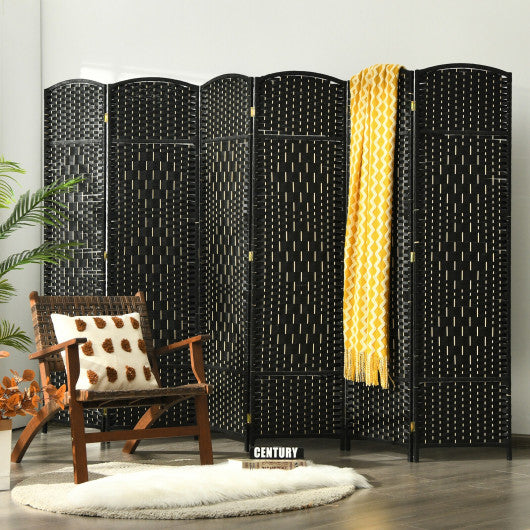 6.5Ft 6-Panel Weave Folding Fiber Room Divider Screen-Black Online Sale