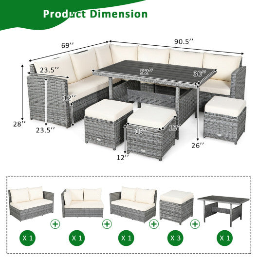 7 Pieces Patio Rattan Dining Furniture Sectional Sofa Set with Wicker Ottoman-Beige For Discount