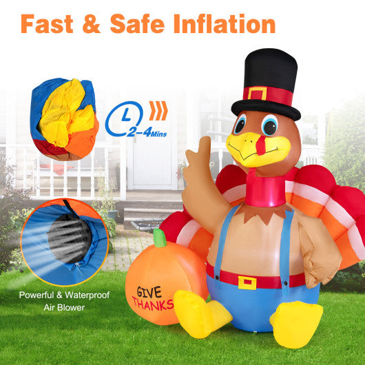 6 Feet Thanksgiving Inflatable Turkey with Pumpkin Fall Harvest Decor with Lights Fashion