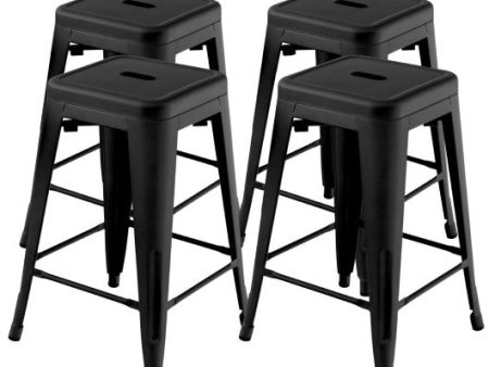 24 Inch Set of 4 Tolix Style Counter Height Barstool Stackable Chair-Black Sale