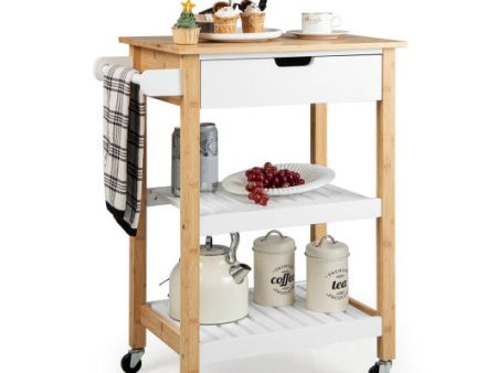 3-Tier Kitchen Island Cart Rolling Service Trolley with Bamboo Top-Natural Supply