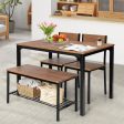 4 Pieces Rustic Dining Table Set with 2 Chairs and Bench-Brown Cheap