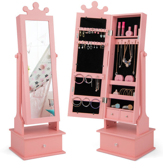 2-in-1 Kids Play Jewelry Armoire with Full Length Mirror and Drawers-Pink For Discount