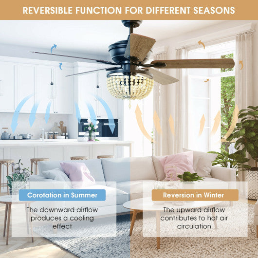 52 Inch Retro Ceiling Fan Light with Reversible Blades Remote Control-Black Fashion