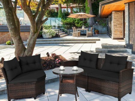 4 Pieces Outdoor Cushioned Rattan Furniture Set-Black Online Hot Sale