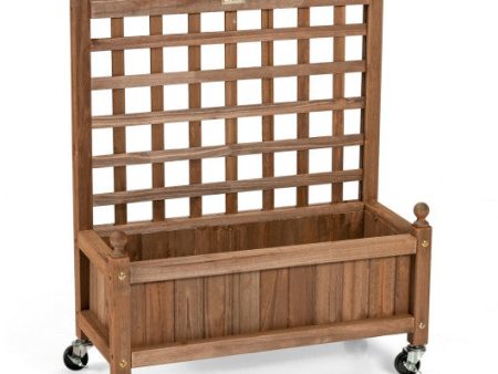 32in Wood Planter Box with Trellis Mobile Raised Bed for Climbing Plant Online Hot Sale