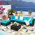 6 Pieces Outdoor Patio Rattan Furniture Set Sofa Ottoman-Turquoise Online Hot Sale