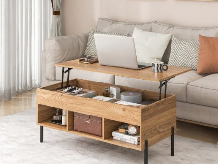 Living Room Central Table with Lifting Tabletop and Metal Legs-Natural Cheap