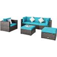 6 Pcs Patio Rattan Furniture Set with Sectional Cushion-Turquoise Online