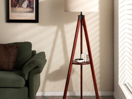 Tripod Floor Lamp Wood Standing Lamp with Flaxen Lamp Shade and E26 Lamp Base-Brown Sale