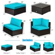 6 Pieces Outdoor Patio Rattan Furniture Set Sofa Ottoman-Turquoise Online Hot Sale