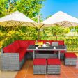 7 Pieces Patio Rattan Dining Furniture Sectional Sofa Set with Wicker Ottoman-Red Online Hot Sale