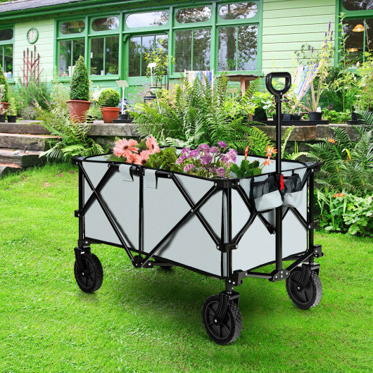 Outdoor Folding Wagon Cart with Adjustable Handle and Universal Wheels-Gray Online