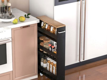 Rolling Kitchen Slim Storage Cart Mobile Shelving Organizer with Handle-Black Discount