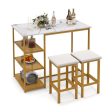 3 Pieces Gold Bar Table Set for 2 with 3-Tier Storage Shelves-Golden Sale