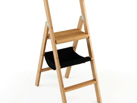 3 Step Foldable Bamboo Step Ladder Stool with Tool Storage Bag-Natural Online now