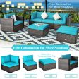 6 Pcs Patio Rattan Furniture Set with Sectional Cushion-Turquoise Online