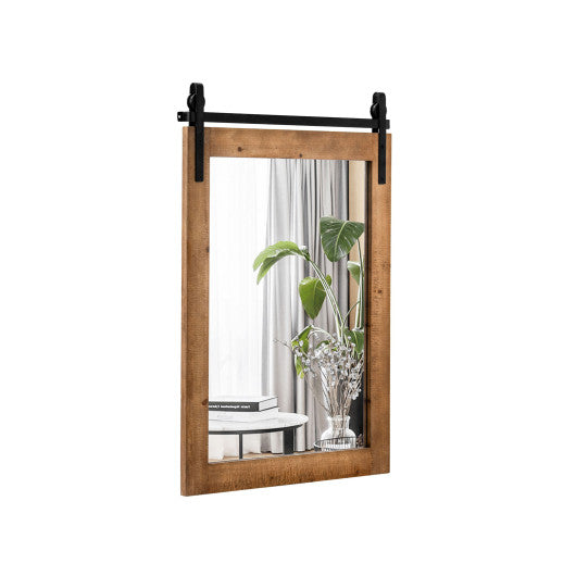 30 x 22 Inch Wall Mount Mirror with Wood Frame-Brown Discount