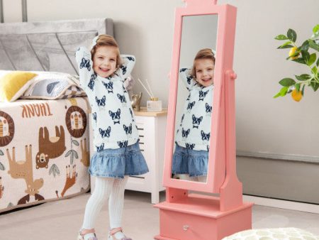 2-in-1 Kids Play Jewelry Armoire with Full Length Mirror and Drawers-Pink For Discount