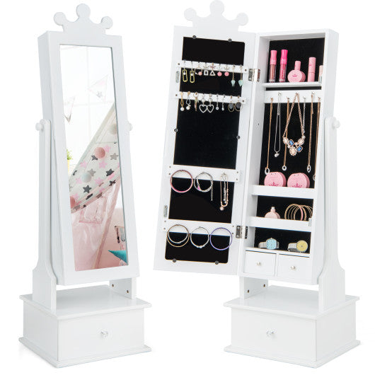 2-in-1 Kids Play Jewelry Armoire with Full Length Mirror and Drawers-White on Sale