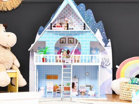 Wooden Dollhouse 3-Story Pretend Playset with Furniture and Doll Gift for Age 3+ Year For Cheap