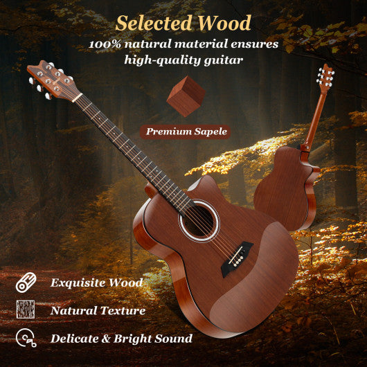 41 Inch Full Size Acoustic Guitar with Sapele Body Strap Picks Sale